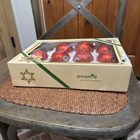 11 Vintage Pyramid Christmas Tree Red Glass Ball Ornaments - Picture 5 of 10